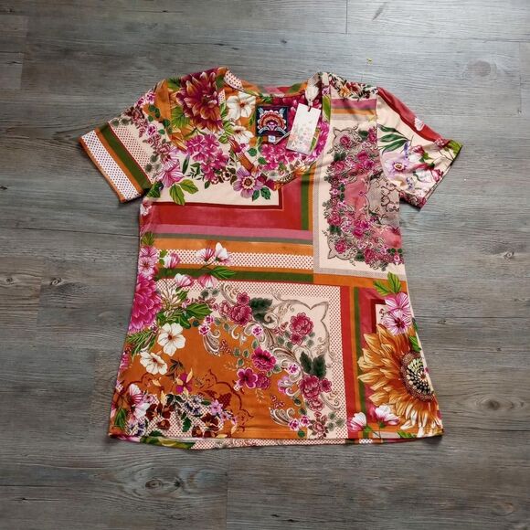 Johnny Was Romantic Floral Graphic Boho Tee - Picture 1 of 4